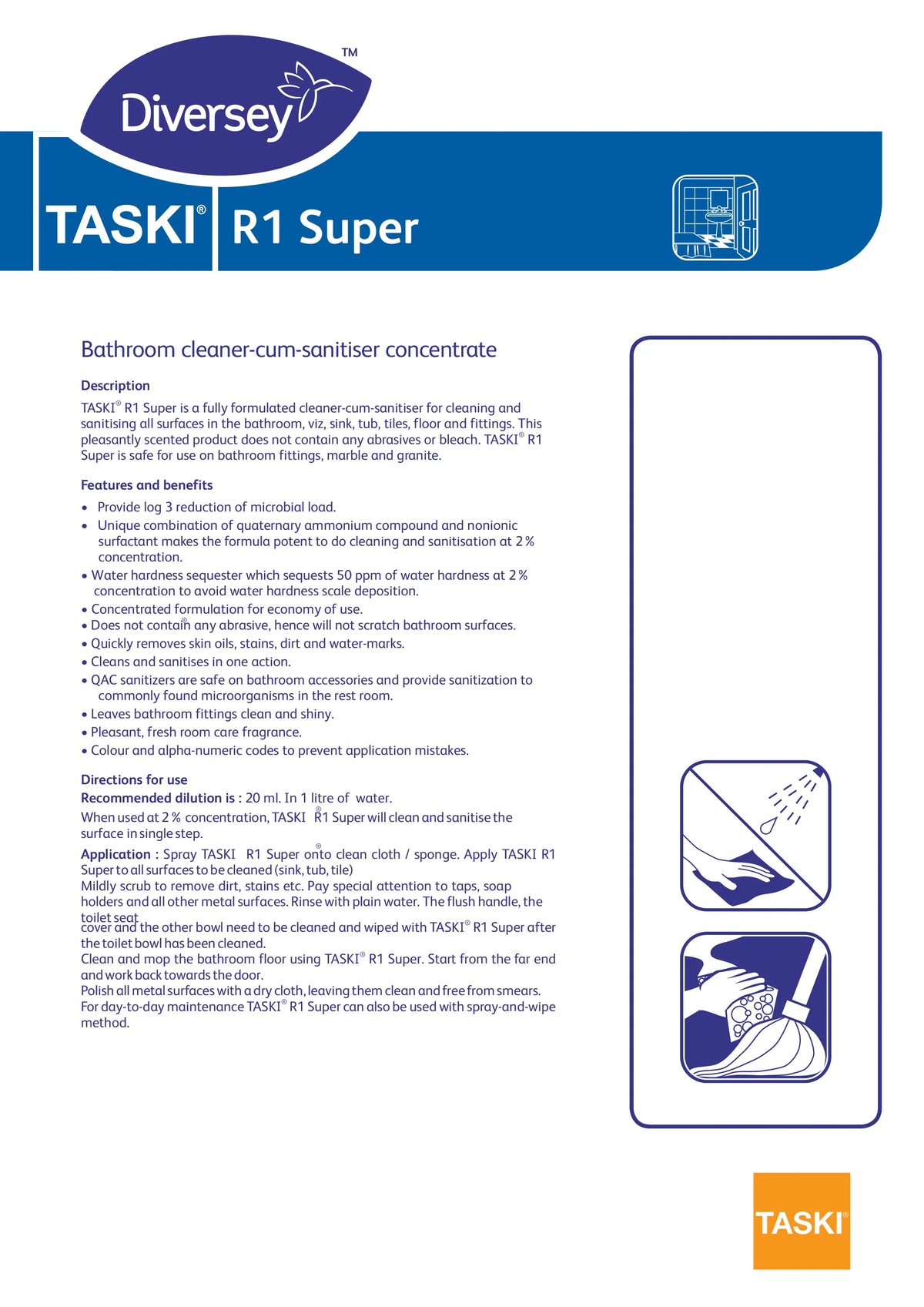 Taski R1 Super – Washroom Cleaner cum Sanitizer (5L)