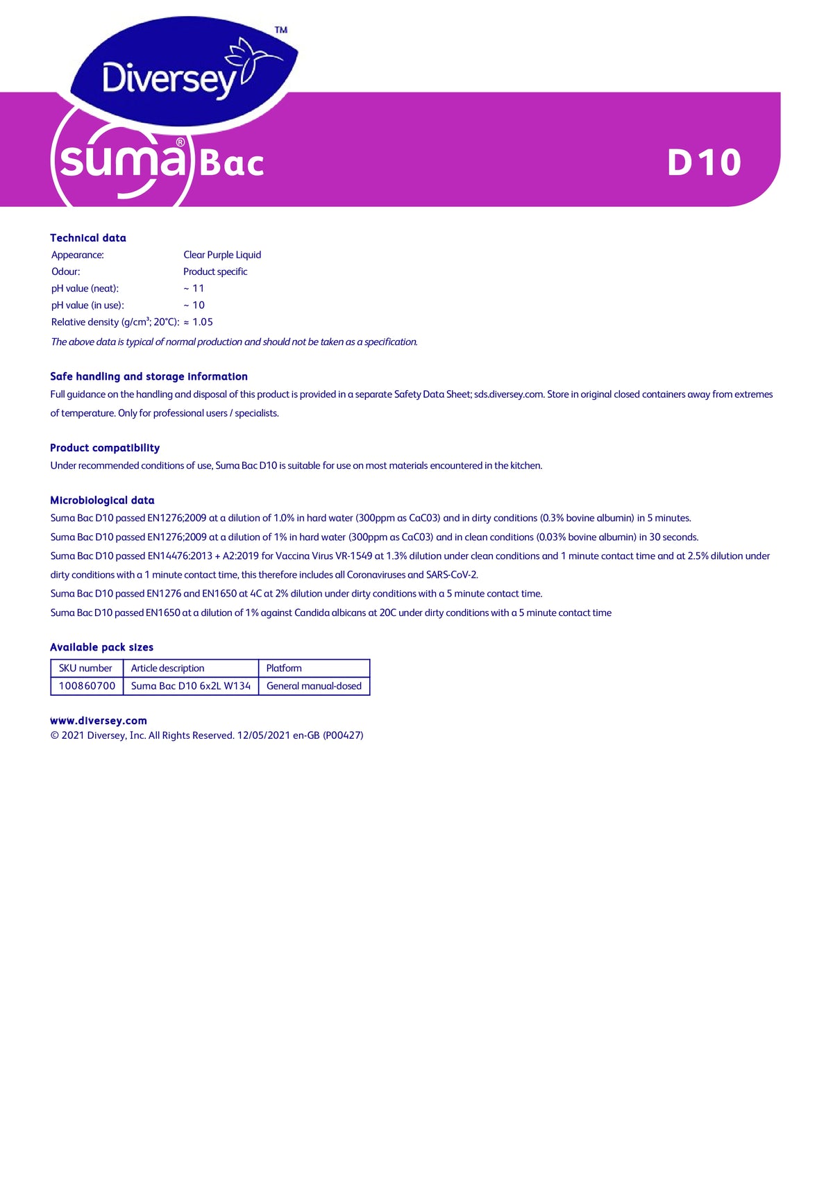 Suma BAC D10 – Cleaner & Disinfectant (5L)