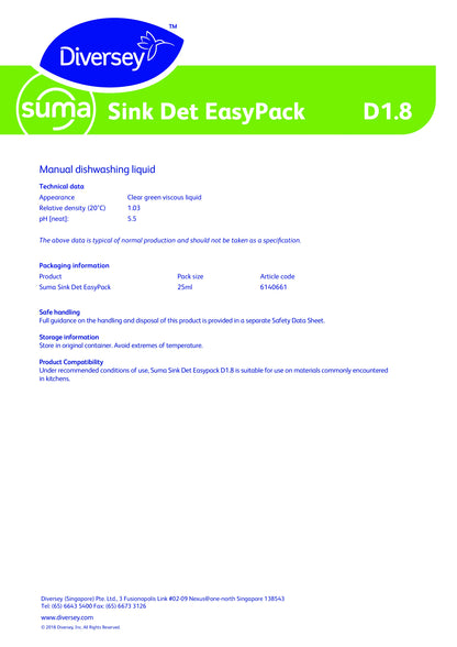 Suma Sink Det D1.8 – Sink Detergent Sachets (200 x 25ml)