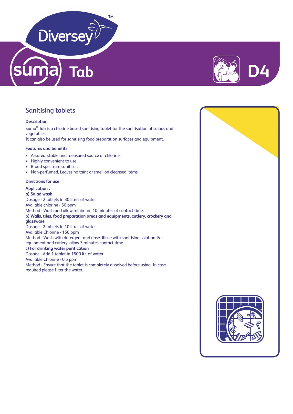 Suma Tab D4 – Chlorine Sanitizing Tablets (300 Tablets)