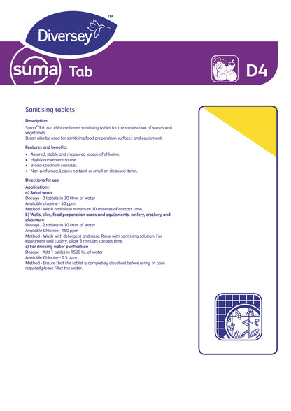 Suma Tab D4 – Chlorine Sanitizing Tablets (300 Tablets)