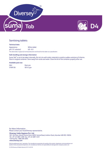 Suma Tab D4 – Chlorine Sanitizing Tablets (300 Tablets)