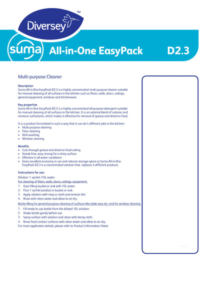 Suma All in One D2.3 – All Purpose Cleaner Sachets (200 x 20ml)