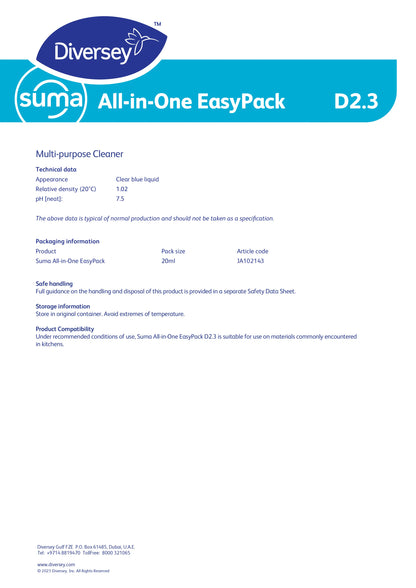 Suma All in One D2.3 – All Purpose Cleaner Sachets (200 x 20ml)